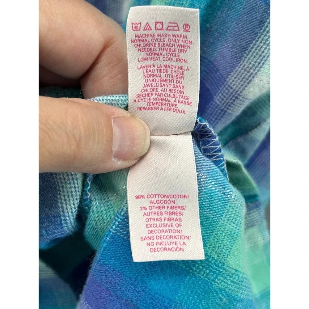 Victoria's Secret Pajama Set Women Small Teal‎ Purple Plaid Metallic